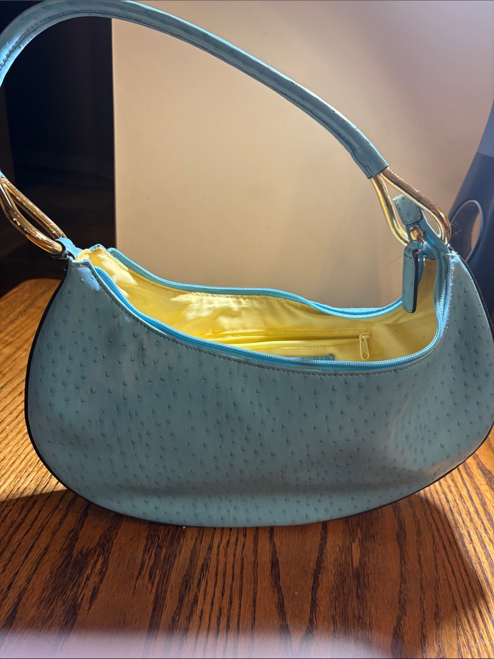 Light Blue Shoulder Bag with Yellow Interior